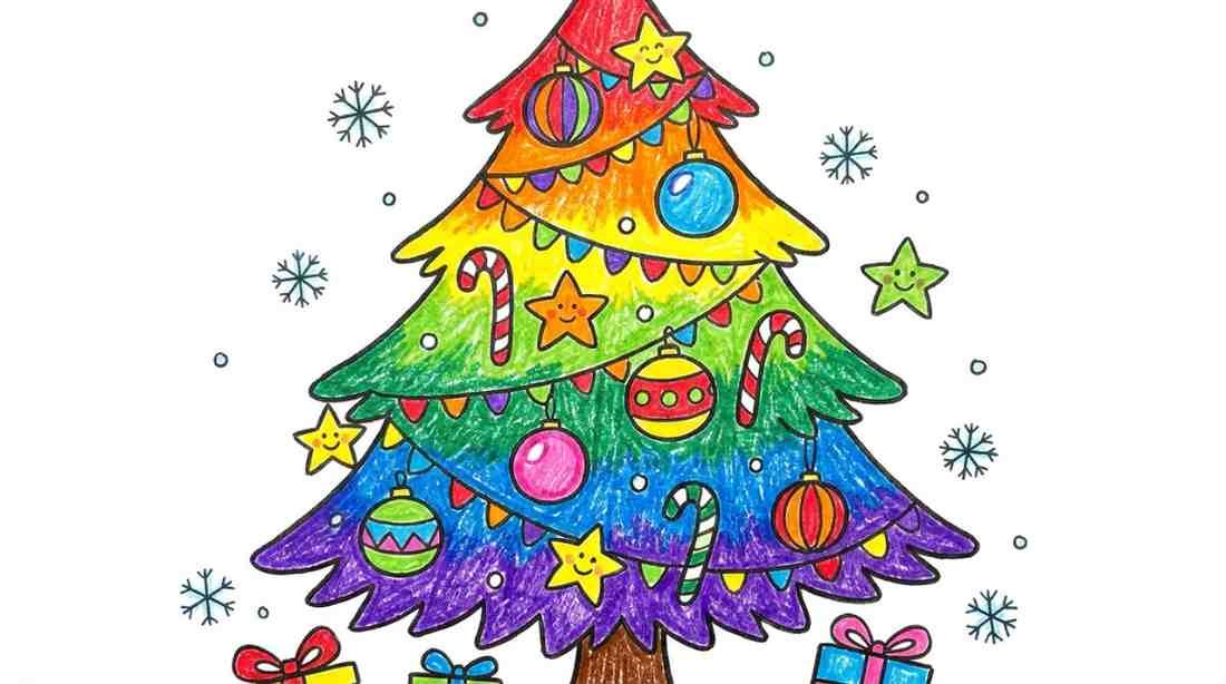 Colorful Christmas tree drawing for kids