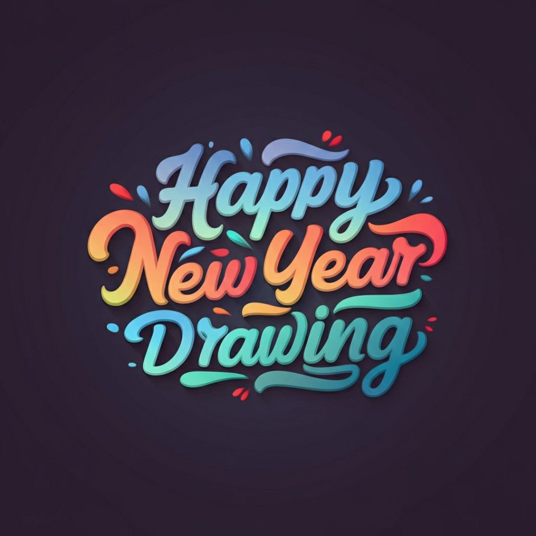Vibrant Happy New Year Drawing text on dark background