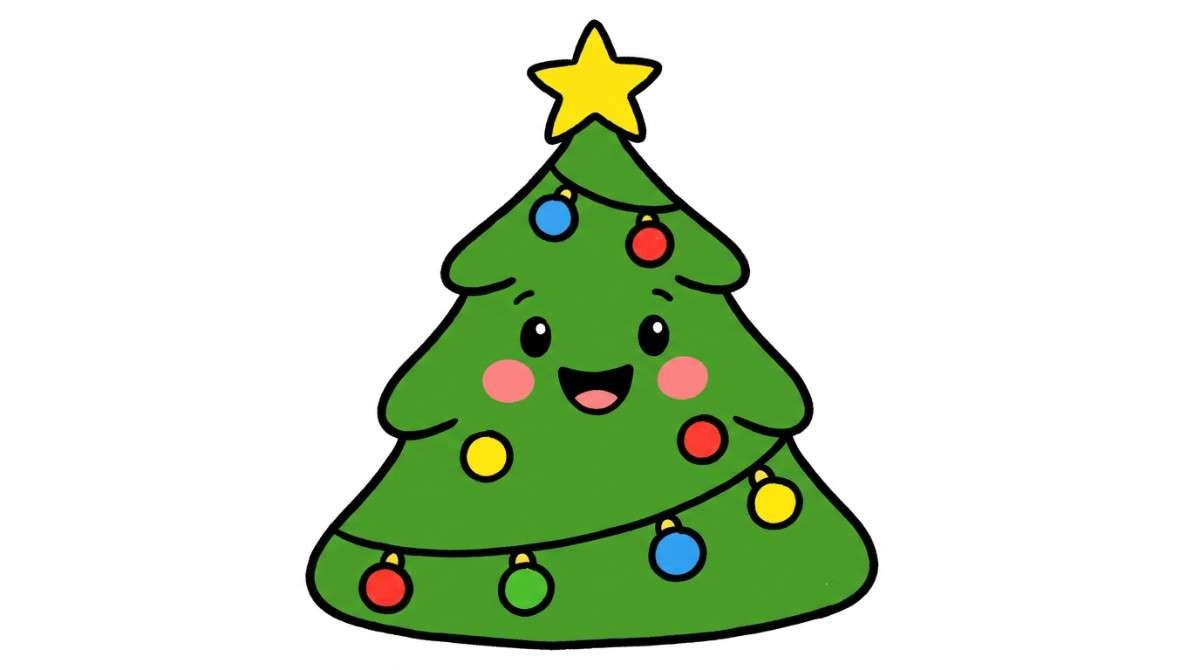Cute cartoon Christmas tree drawing for kids