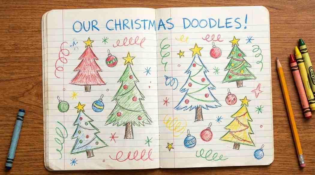 Easy Christmas tree doodle drawing for kids