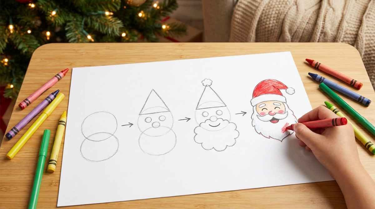 Easy Santa Claus drawing tutorial for kids