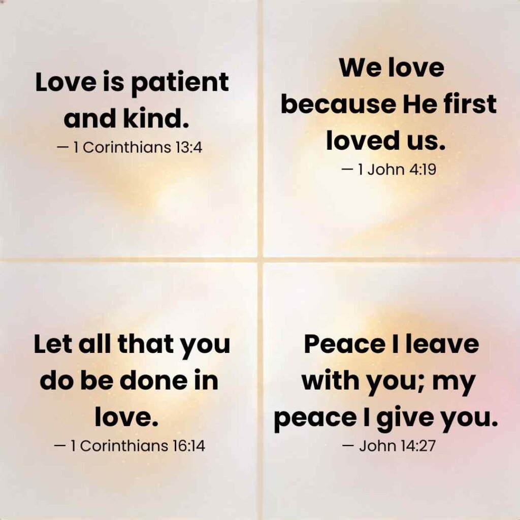 Bible quotes about love and peace on soft warm background for calm morning inspiration