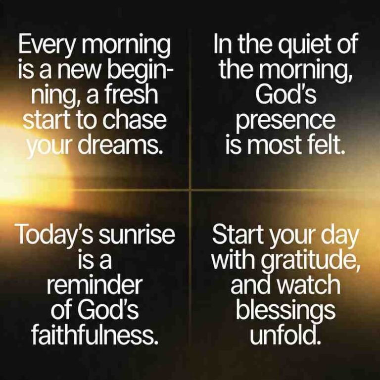 Faith-based morning God quotes grid on dark gradient with sunrise glow and bold font