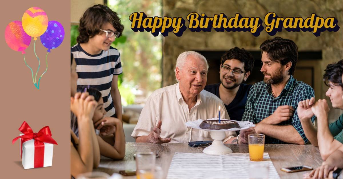 Grandfather celebrating birthday with family around him