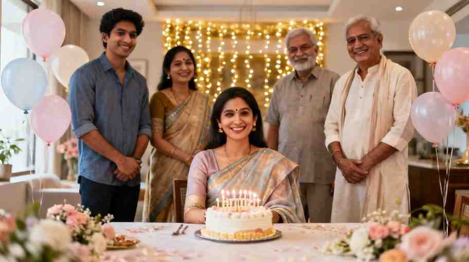 Happy birthday celebration for bhabhi with family members and cake at home