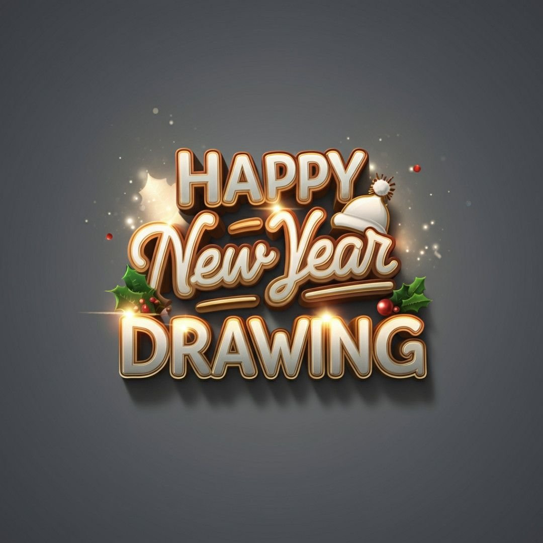 Happy New Year Drawing text with festive decoration and sparkles