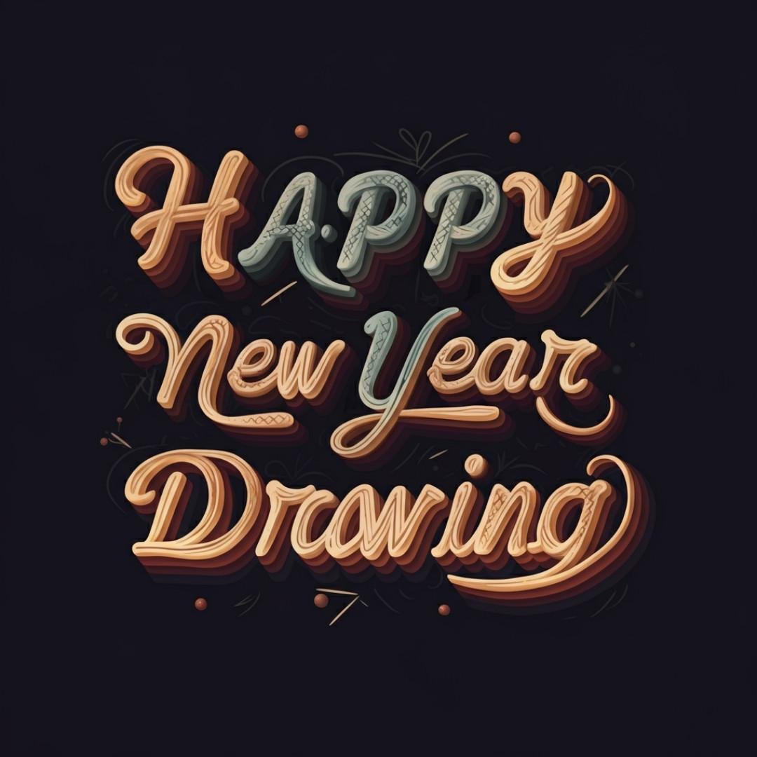 Happy New Year Drawing text in elegant script on dark background