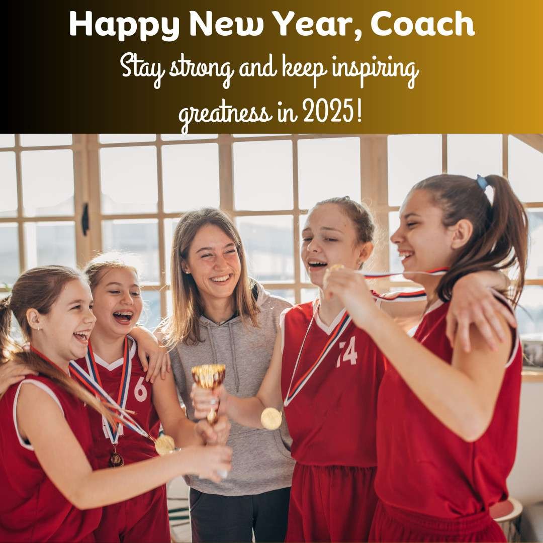Coach celebrating New Year with young athletes