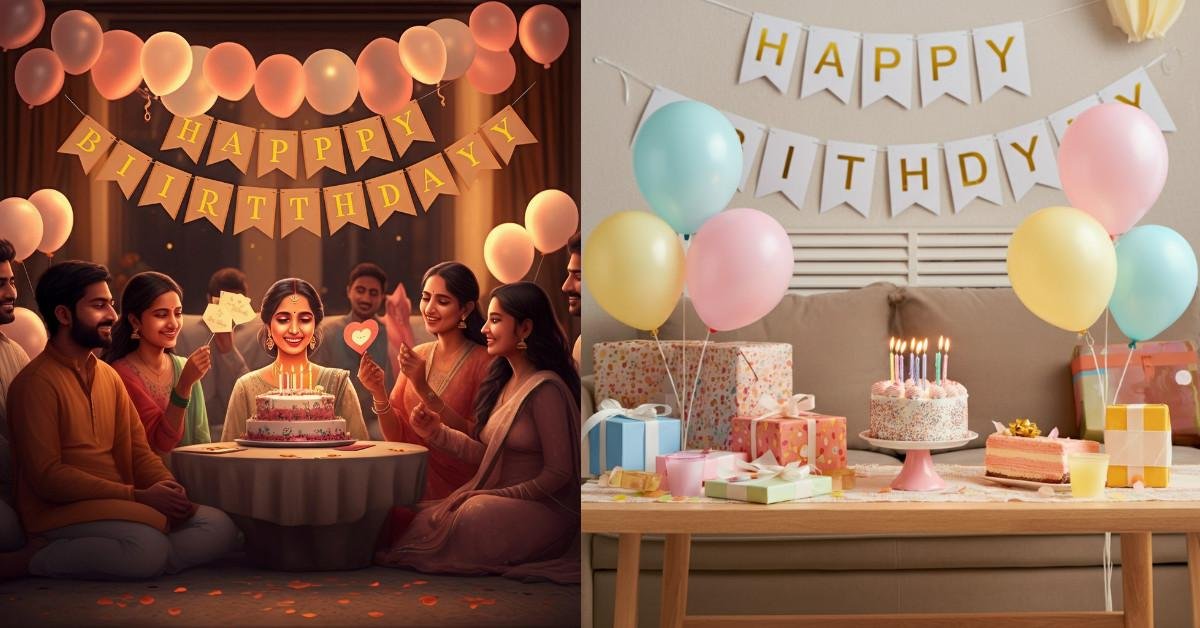 Birthday celebration with women and decorations