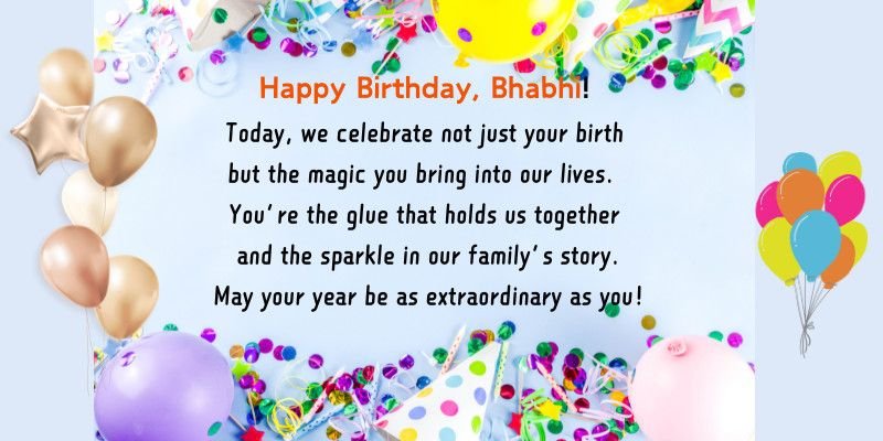 Heartfelt birthday card for Bhabhi with colorful festive confetti design