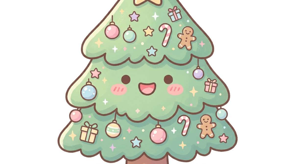 Kawaii Christmas tree drawing for kids