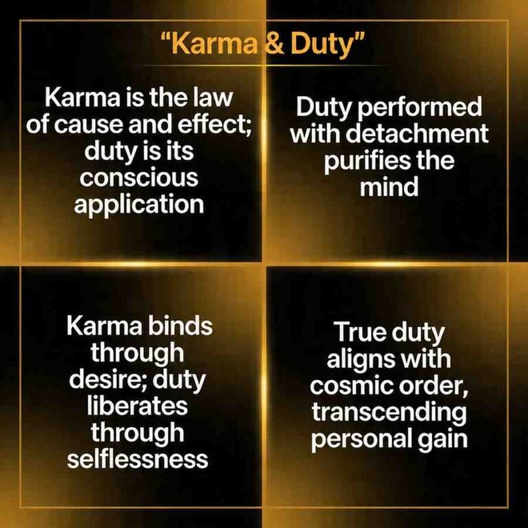 • Karma and duty Krishna quotes grid on dark gradient with saffron glow and bold font