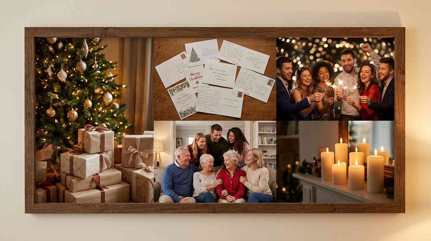 Festive Merry Christmas and Happy New Year celebration collage