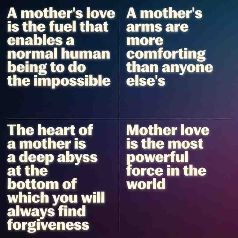 Mother love quotes grid on dark gradient background with bold typography