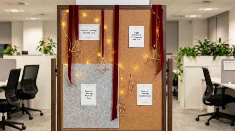Professional office Christmas board decoration with festive accents
