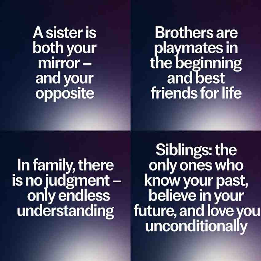 Emotional sibling quotes grid with dark gradient and bold typography