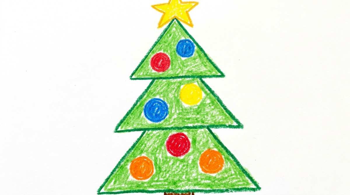 Simple triangle Christmas tree drawing for kids