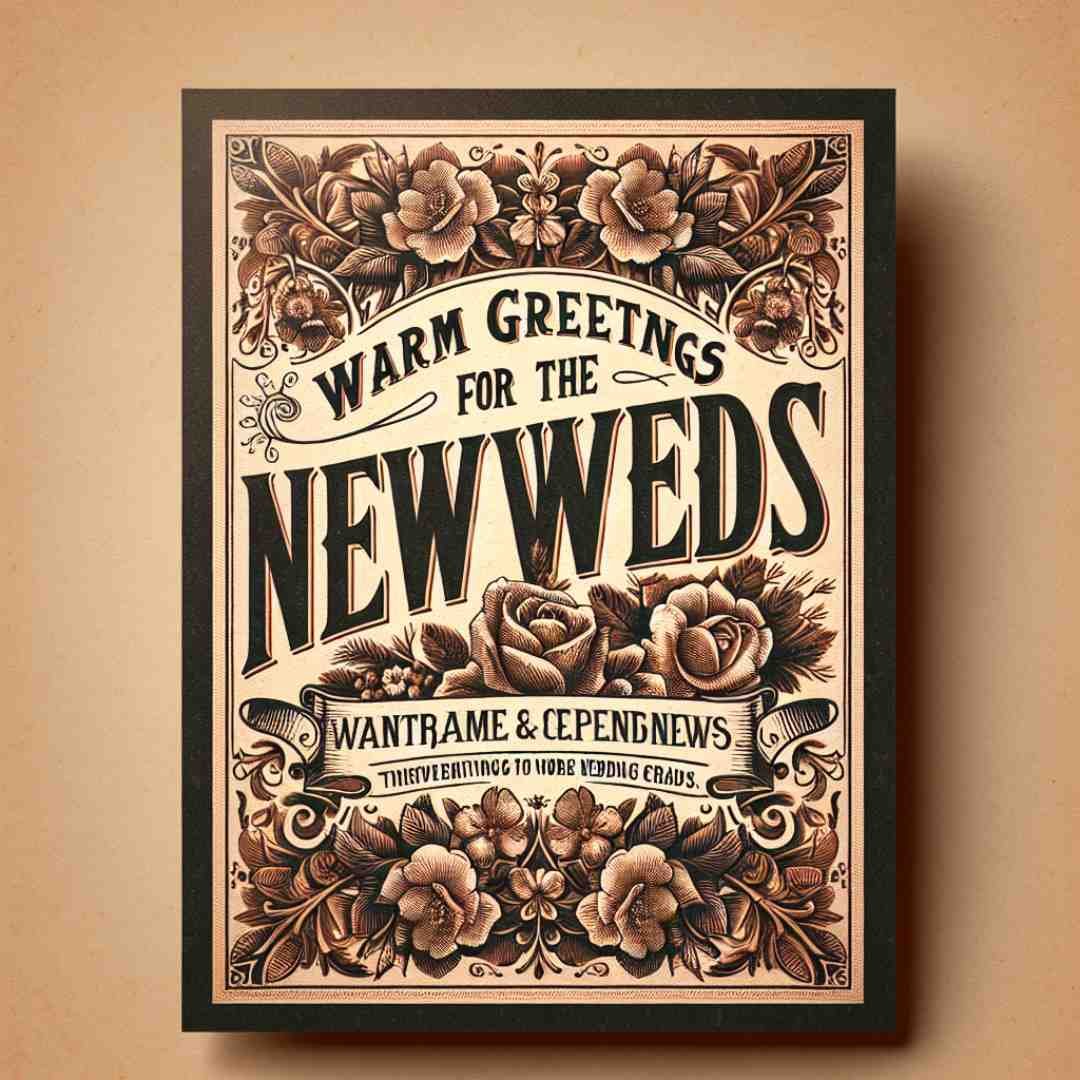 Vintage newlywed card: A vintage-inspired greeting card for newlyweds with ornate typography and antique floral illustrations, evoking timeless romance.