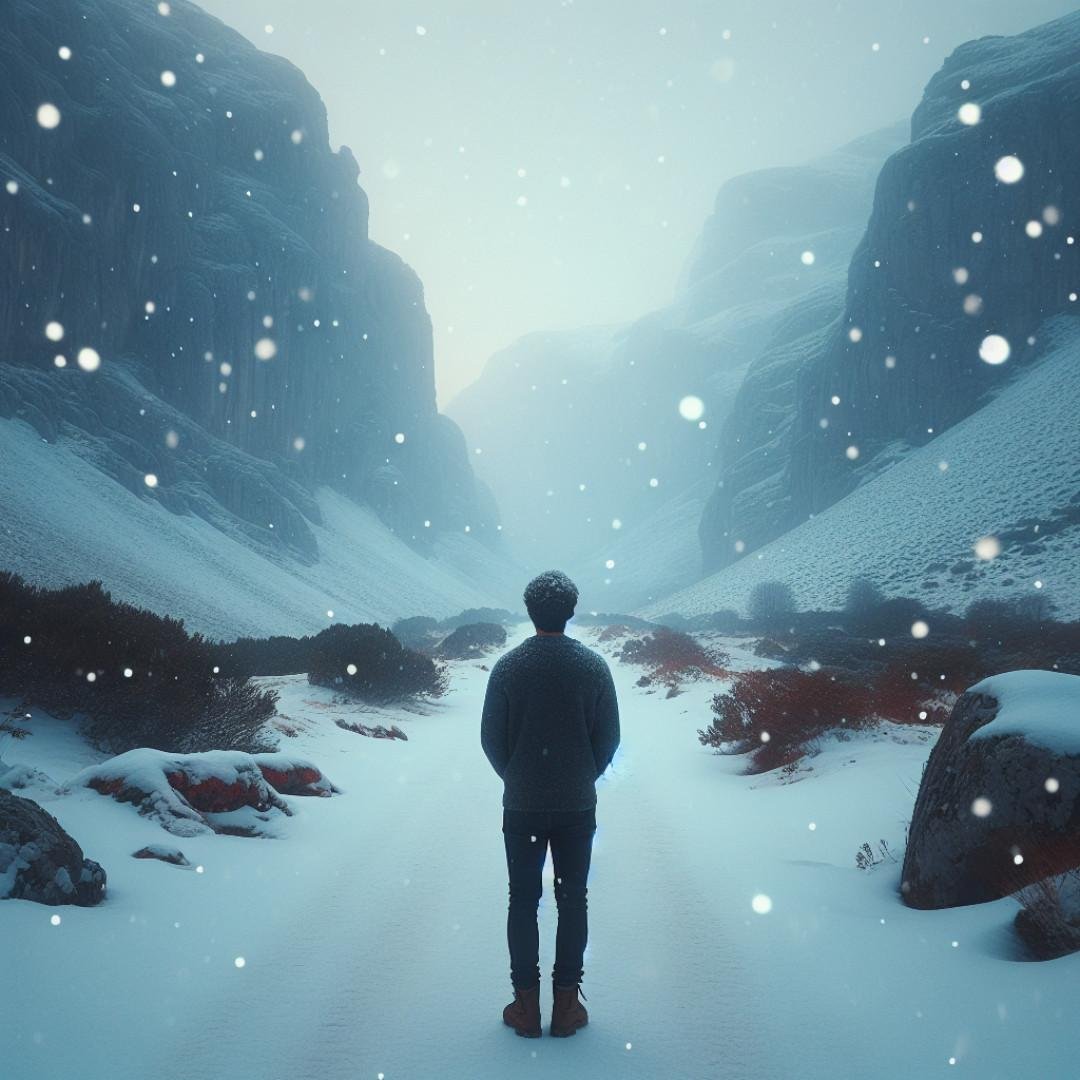 Winter Solitude: Surrounded by winter's quiet, finding peace. #alonecaptionsforInstagram
