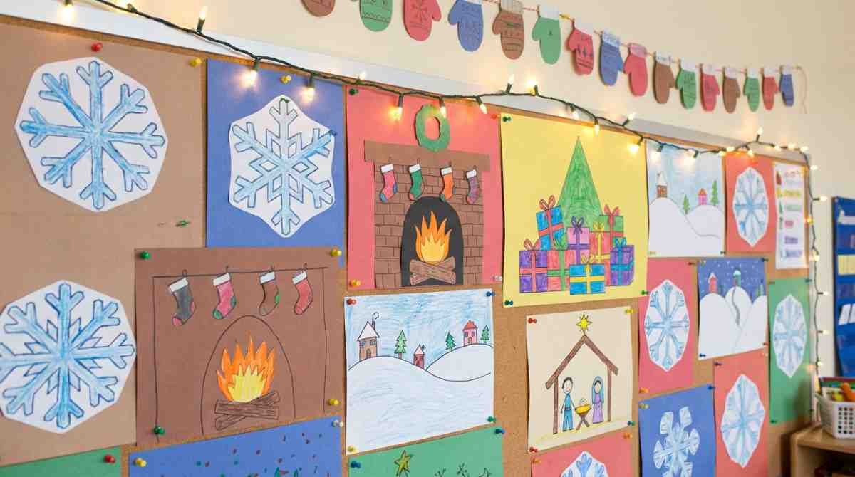 Winter and holiday scene drawing ideas for kids