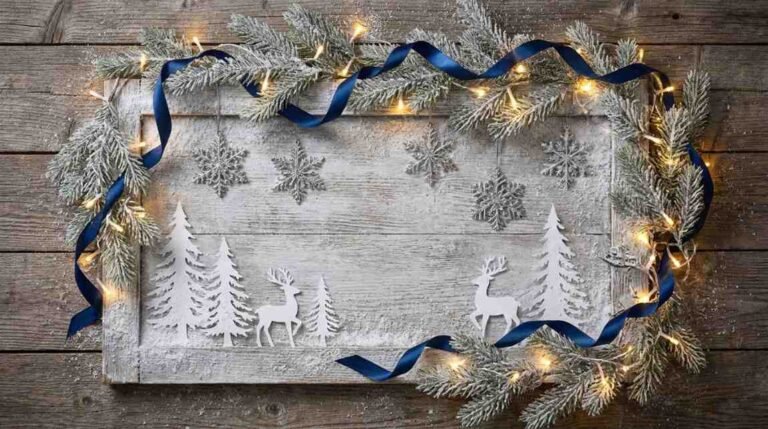 Winter wonderland Christmas board decoration with silver and blue styling