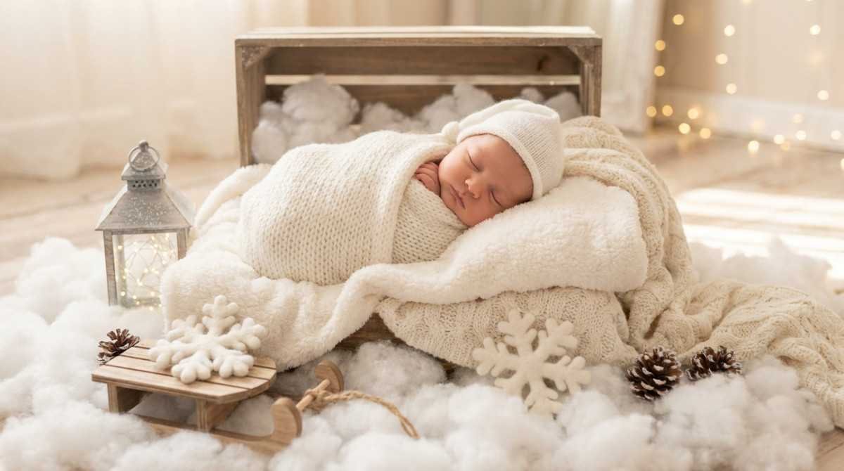 Winter wonderland Christmas newborn photography setup