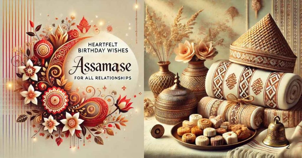 Traditional Assamese gifts with text for Assamese birthday wishes