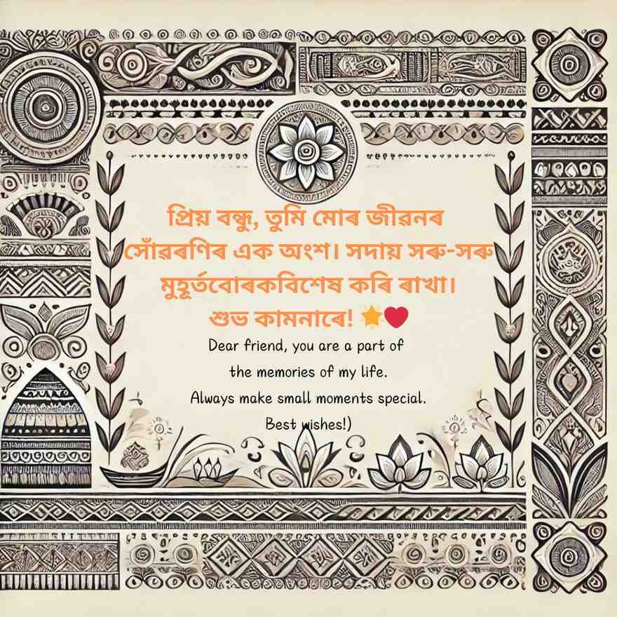 assamese friendship greeting card with traditional black-and-white folk design