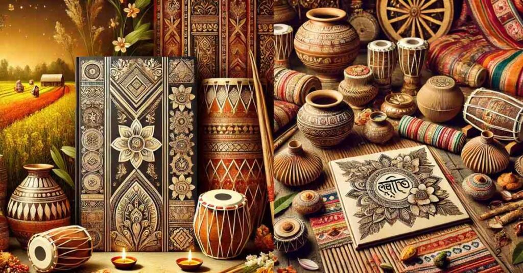 Assamese traditional pottery, bamboo crafts, and musical instruments