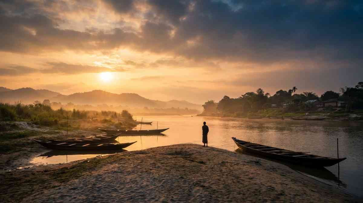 Sunrise over the Brahmaputra River symbolizing hope healing and new beginnings