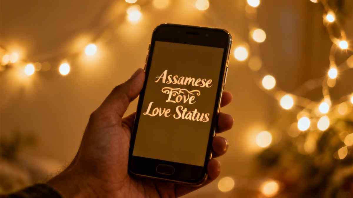assamese love quotes whatsapp status message on phone with romantic background