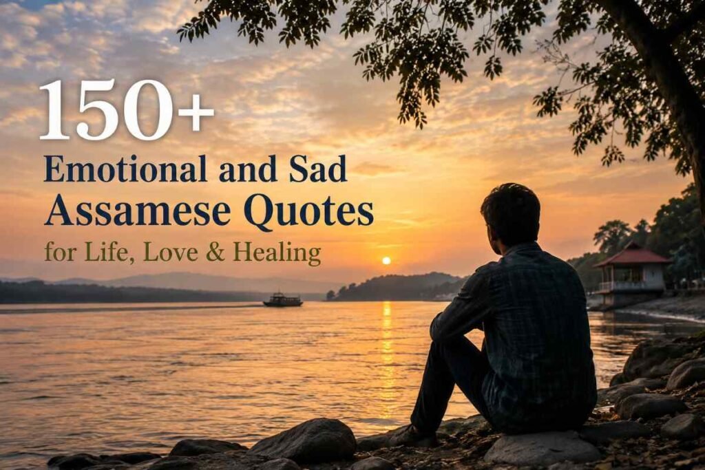 Person sitting beside a river at sunset reflecting on emotions and life in an Assamese landscape