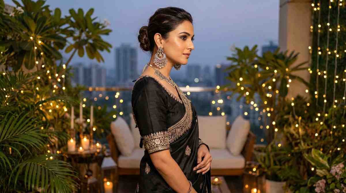 Elegant black saree for Valentine’s Day