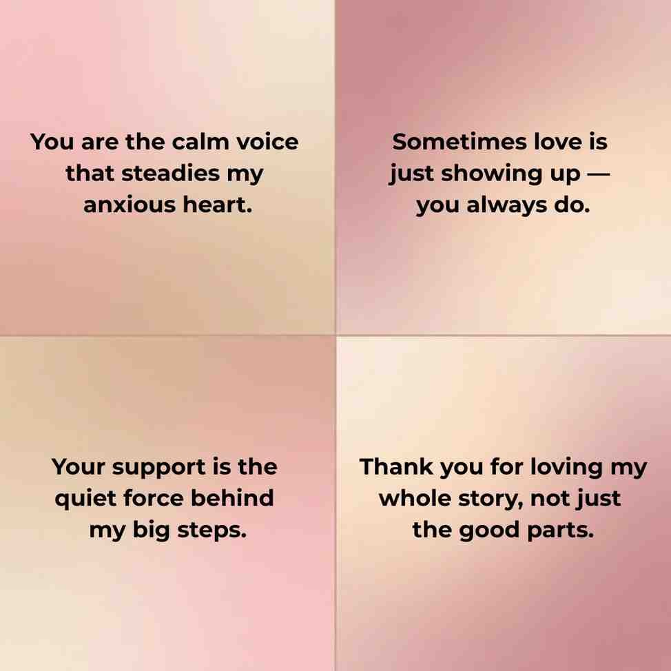 Four emotional sister Valentine’s Day quotes displayed in a soft pastel gradient grid layout