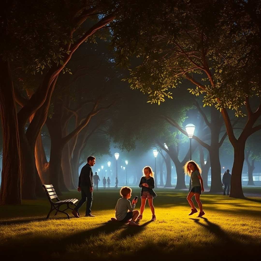 A happy family of four enjoying night view, reflecting happy family marketing."