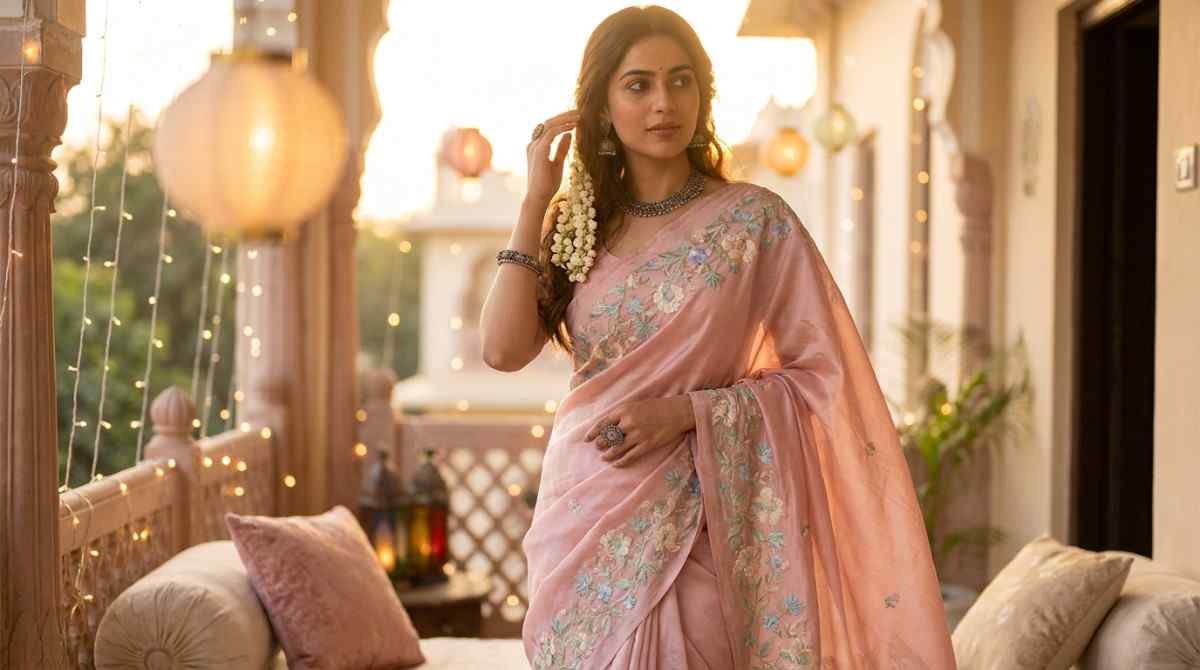 Floral valentine saree styling idea