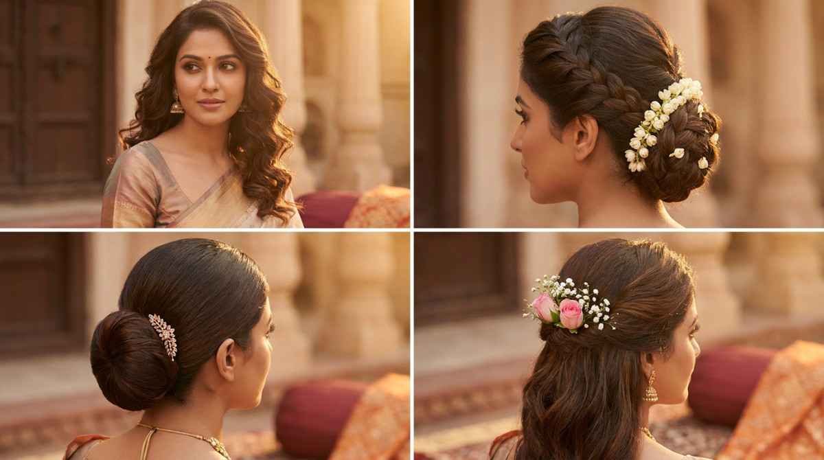 Hairstyles for romantic saree looks