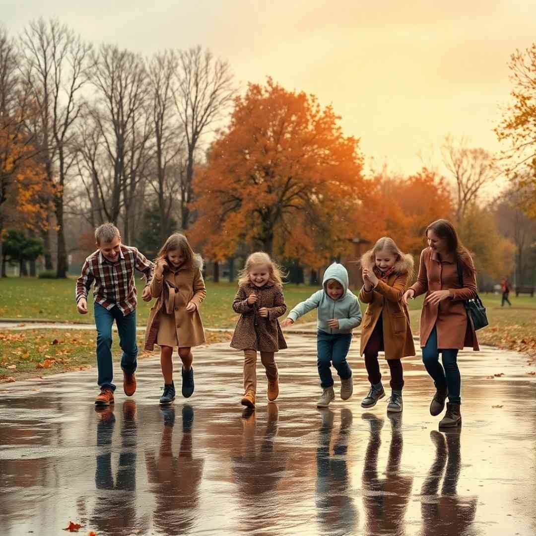 Family enjoying a walk together in an autumn park
