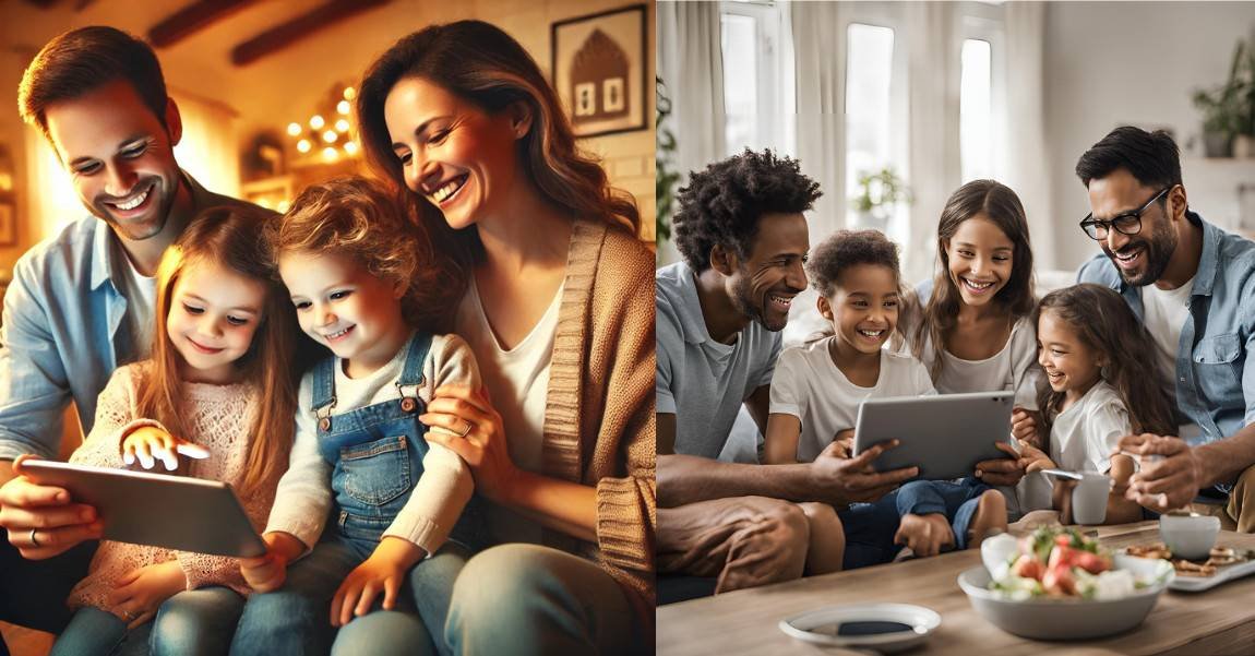 A happy family of four enjoying togetherness, reflecting happy family marketing.