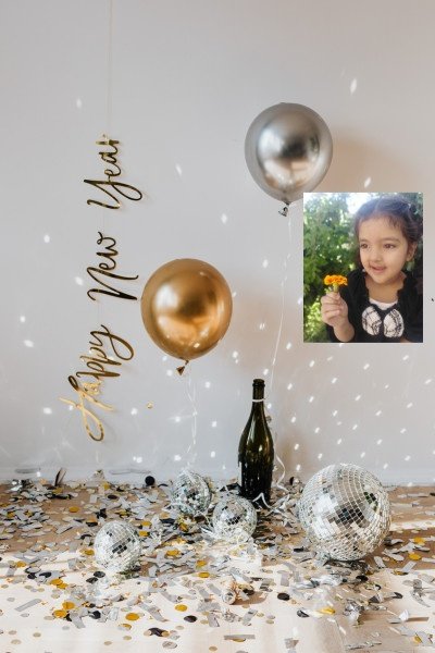 Beautiful Happy New Year greeting card designed on canva, featuring customizable Happy New Year Wishes with Name and Photo Edit