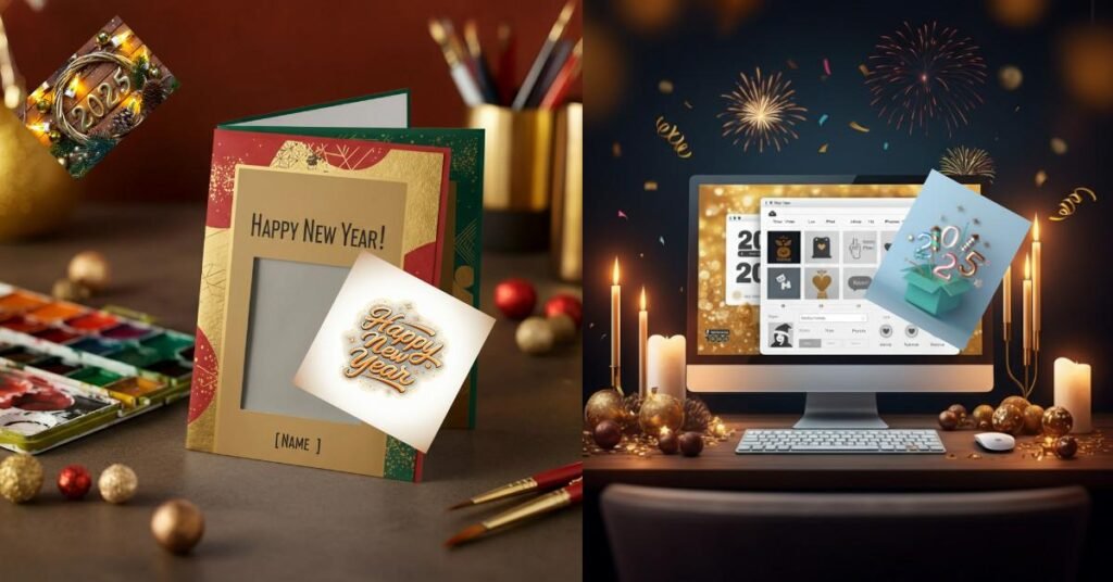 New Year greeting card designs and editable templates