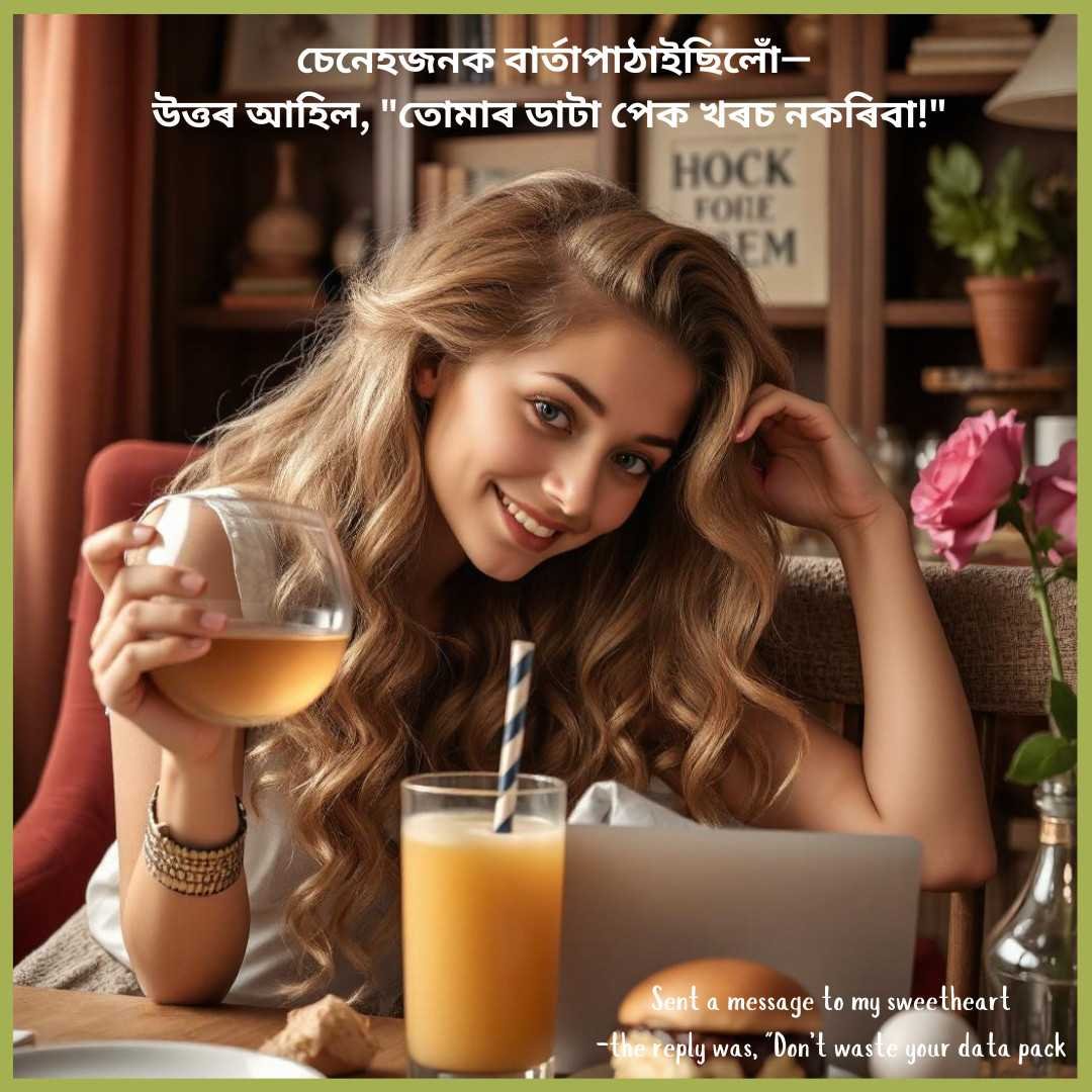 Smiling woman enjoying a drink while working at a cafe