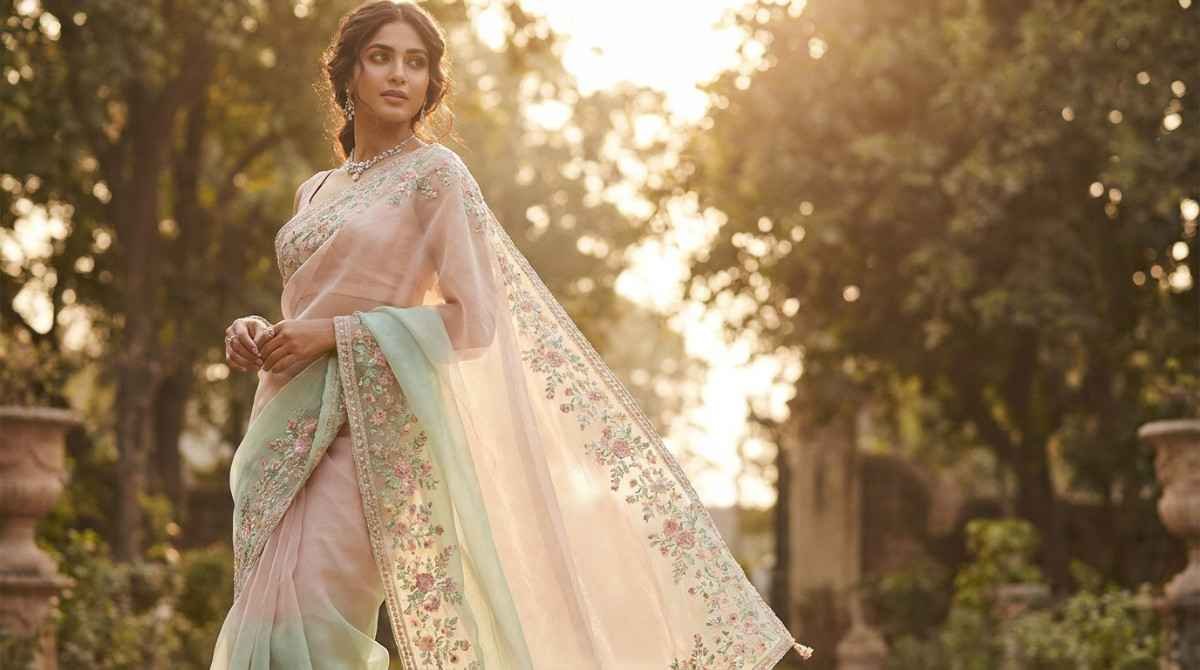 Modern organza valentine saree idea