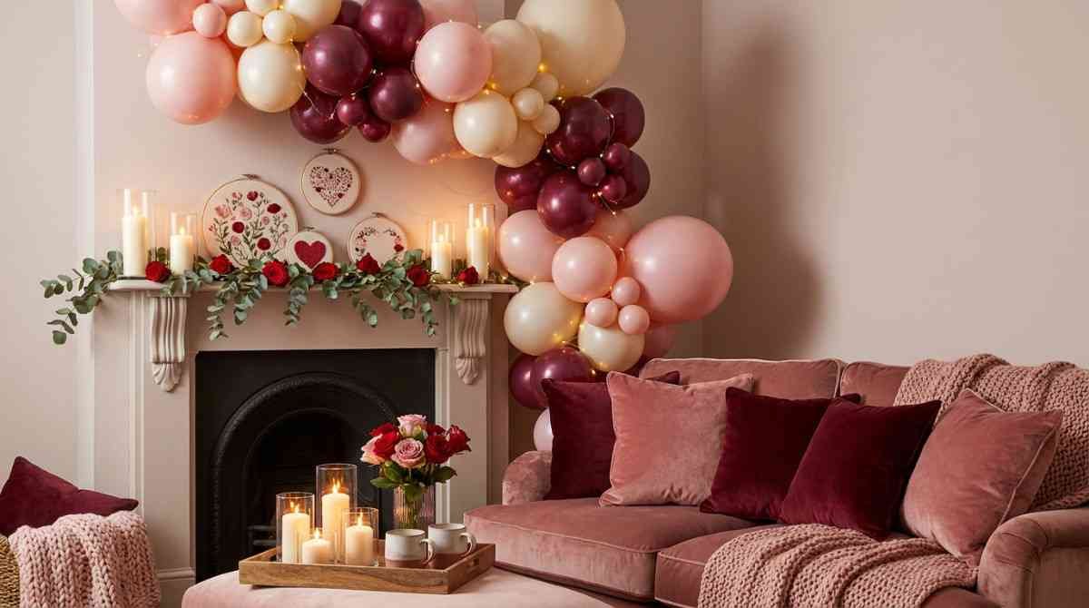 Pinterest-worthy Valentine home decor with embroidery and balloons