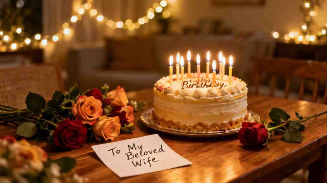 romantic birthday celebration cake and love note for wife birthday quotes