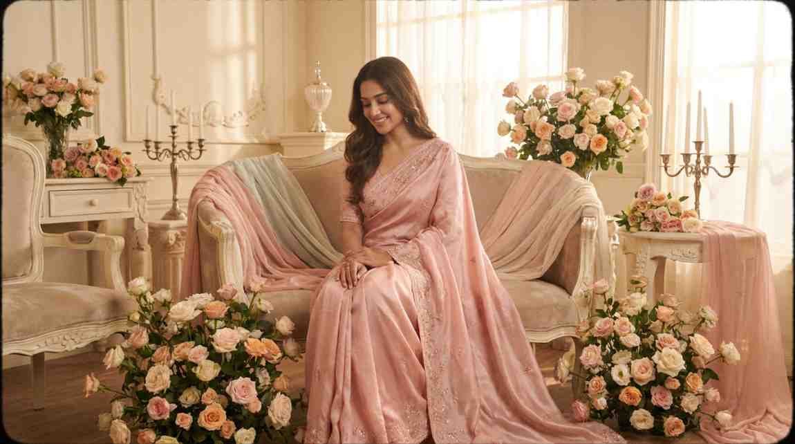 Romantic pink saree for valentine day