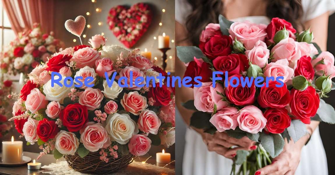 Romantic rose bouquets with candles and heart decorations