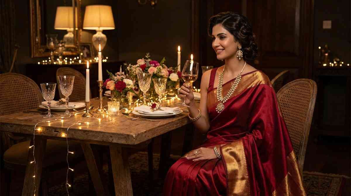 Satin silk valentine saree styling