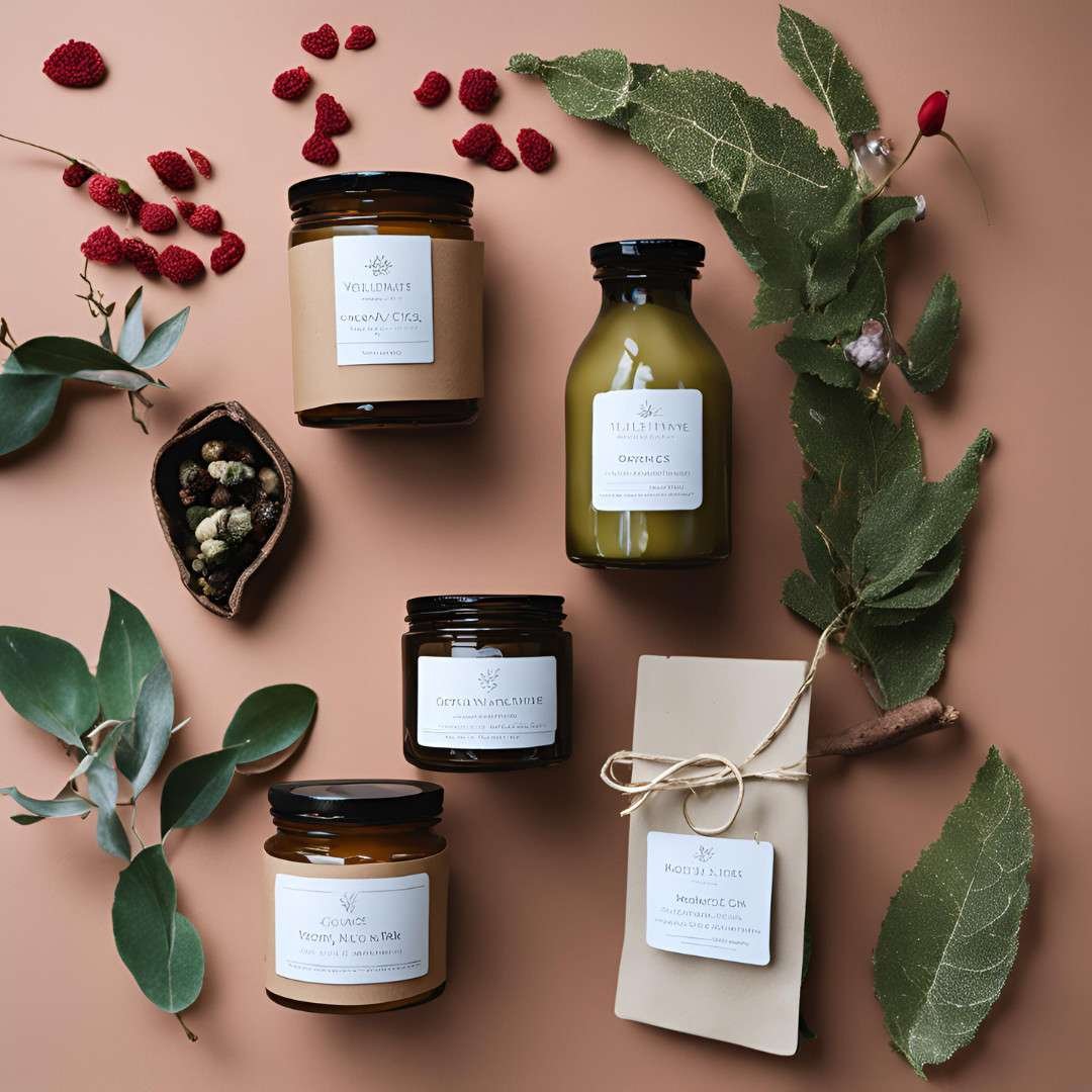 Sustainable Valentine’s Day gift set with skincare jars, herbs, and eco-packaging