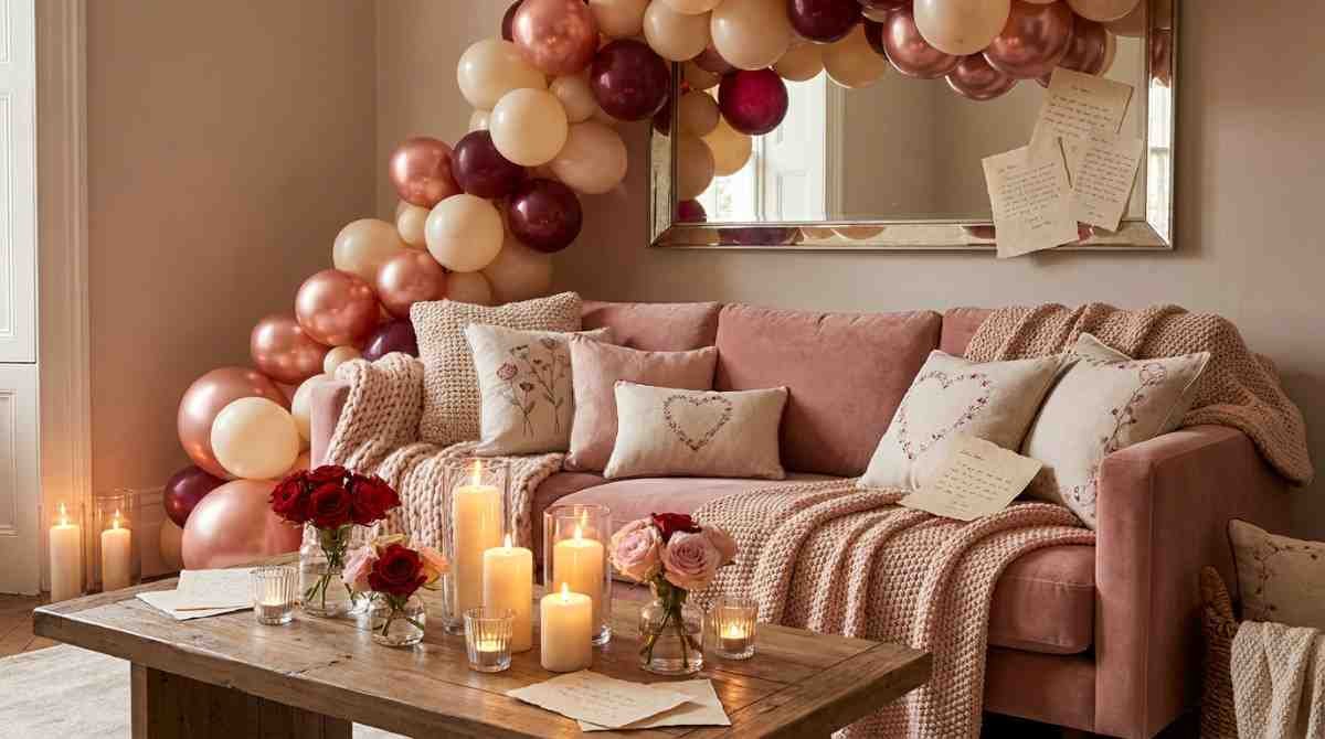 Romantic Valentine home decor inspiration with embroidery and candles